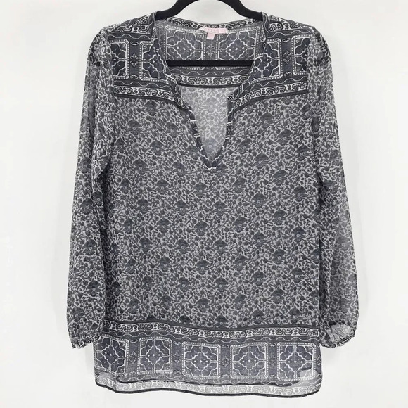 Calypso St. Barth Tops - Calypso St Barth Women's Black Purple Sheer Long Sleeve Blouse Size XS